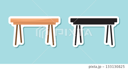 Table furniture sticker icon in flat style. Wooden table vector illustration on isolated background. Dinner desk sign business concept. 133130825