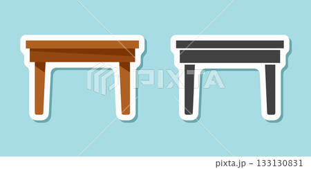 Table furniture sticker icon in flat style. Wooden table vector illustration on isolated background. Dinner desk sign business concept. Table furniture sticker icon in flat style. Wooden table vector illustration on isolated background. Dinner desk sign business concept. 133130831