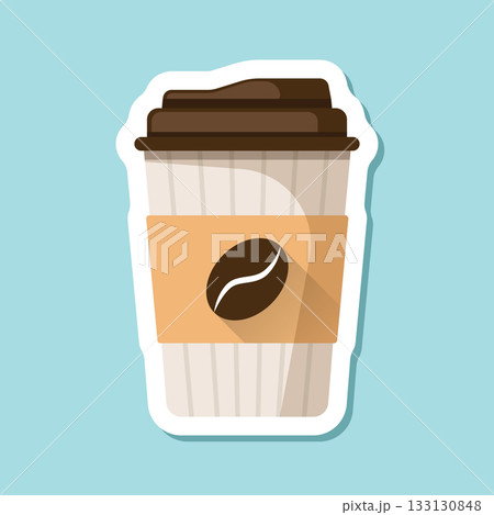 To-go coffee or tea cup sticker icon in flat style. Hot drink vector illustration on isolated background. Mug sign business concept. To-go coffee or tea cup sticker icon in flat style. Hot drink vector illustration on isolated background. Mug sign business concept. 133130848