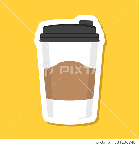 To-go coffee or tea cup sticker icon in flat style. Hot drink vector illustration on isolated background. Mug sign business concept. To-go coffee or tea cup sticker icon in flat style. Hot drink vector illustration on isolated background. Mug sign business concept. 133130849