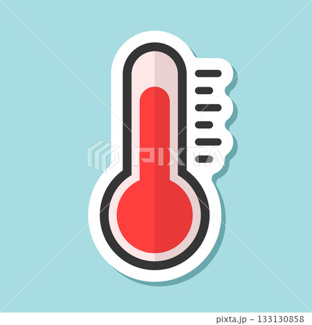 Thermometer sticker icon in flat style. Climate control vector illustration on isolated background. Weather change sign business concept. Thermometer sticker icon in flat style. Climate control vector illustration on isolated background. Weather change sign business concept. 133130858