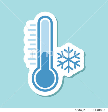 Thermometer sticker icon in flat style. Climate control vector illustration on isolated background. Weather change sign business concept. 133130863