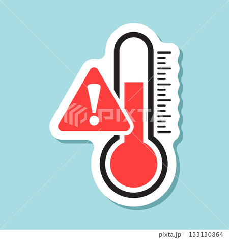 Thermometer sticker icon in flat style. Climate control vector illustration on isolated background. Weather change sign business concept. 133130864