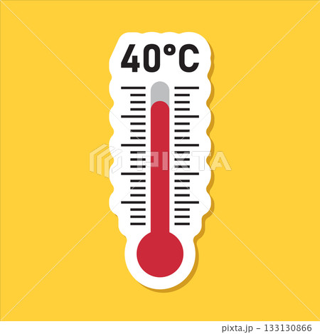Thermometer sticker icon in flat style. Climate control vector illustration on isolated background. Weather change sign business concept. 133130866