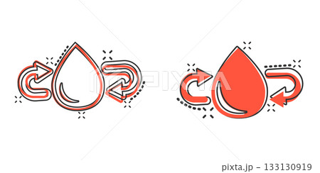 Water drop icon in comic style. Droplet cartoon vector illustration on white isolated background. Recycle splash effect sign business concept. Water drop icon in comic style. Droplet cartoon vector illustration on white isolated background. Recycle splash effect sign business concept. 133130919