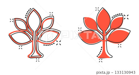 Leaf icon in comic style. Plant cartoon vector illustration on white isolated background. Flower splash effect sign business concept. 133130943