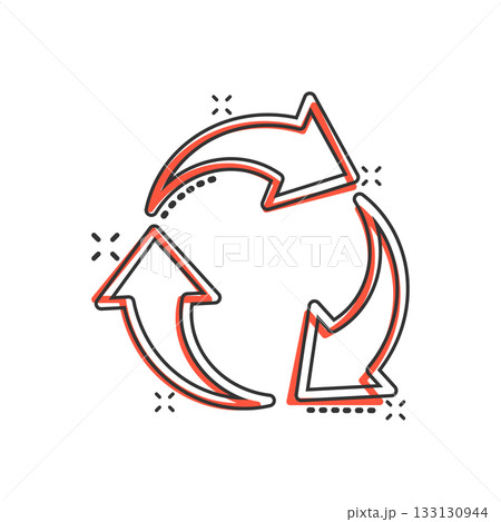 Recycle icon in comic style. Reuse cartoon vector illustration on white isolated background. Recycling splash effect sign business concept. 133130944