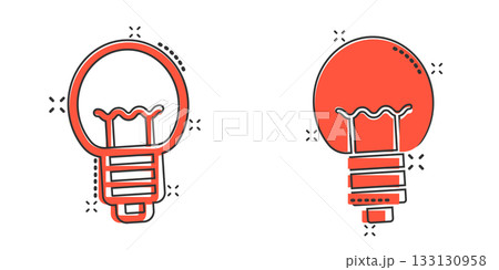 Light bulb icon in comic style. Lightbulb cartoon vector illustration on white isolated background. Energy lamp splash effect sign business concept. 133130958