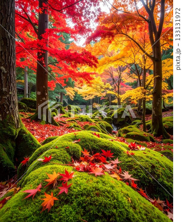 【AI生成画像】晩秋の落葉と苔のコラボアート 133131972