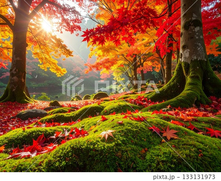 【AI生成画像】晩秋の落葉と苔のコラボアート 【AI生成画像】晩秋の落葉と苔のコラボアート 133131973