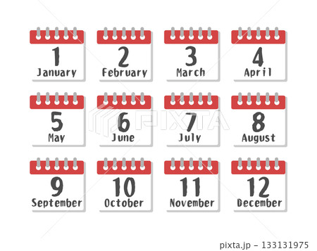 年間カレンダー　イラストセット 133131975