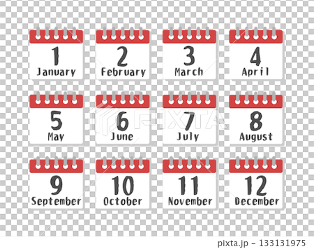 年間カレンダー　イラストセット 133131975