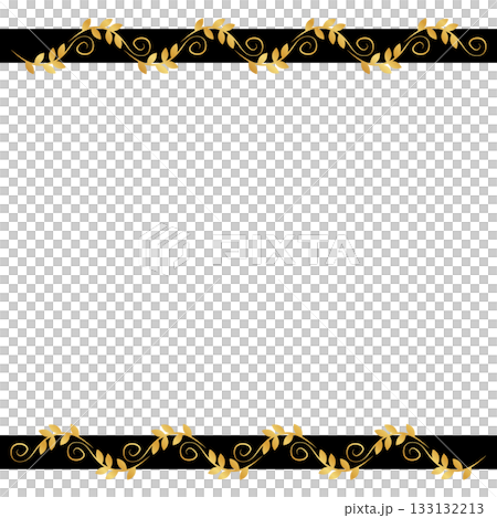 一個奢華的植物裝飾畫框，一個飾有金色常春藤和黑色條紋的華麗畫框。 133132213