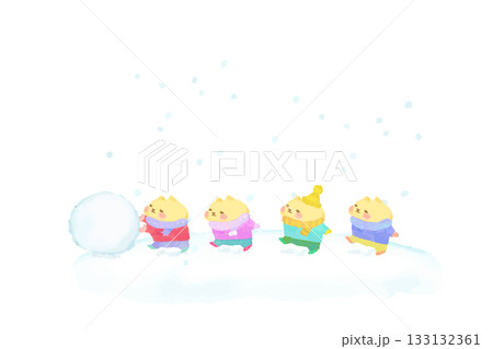 雪遊びをするかわいい猫の水彩イラスト素材 雪遊びをするかわいい猫の水彩イラスト素材 133132361