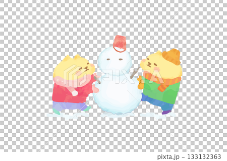 Cute cat making a snowman watercolor illustration Cute cat making a snowman watercolor illustration 133132363