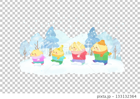 可愛的貓咪正在欣賞冬日雪景。水彩插畫 可愛的貓咪正在欣賞冬日雪景。水彩插畫 133132364