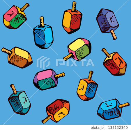 Jewish holiday symbol. Dreidel. Sketch 133132540