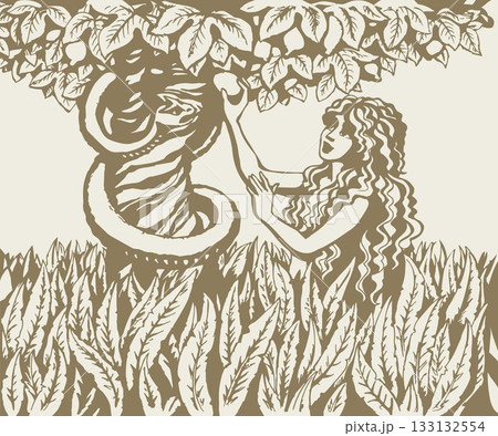 Vector drawing. Eve at the tree 133132554
