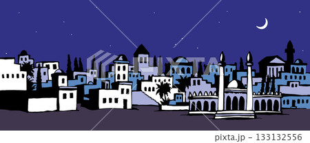 Vector drawing. Old arabic city Vector drawing. Old arabic city 133132556