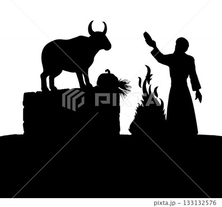 Vector drawing. Man worship idol Vector drawing. Man worship idol 133132576