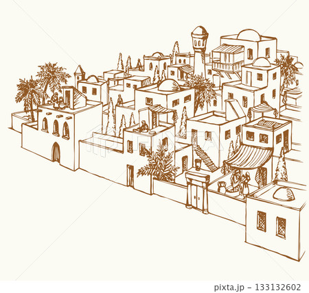 Vector drawing. Old arabic city Vector drawing. Old arabic city 133132602
