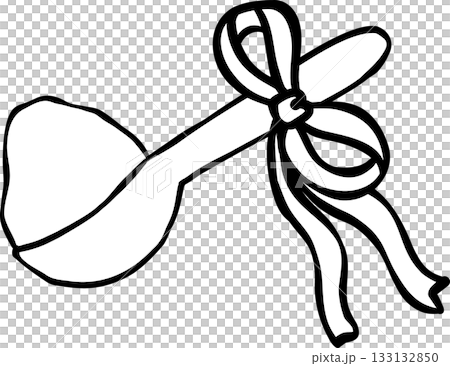 Spoon Full of Powder with Ribbon Bow Outline Black and white hand drawn 133132850