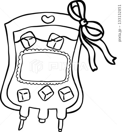 Blood Bag Ice Cubes with Ribbon Bow Outline Black and white hand drawn Blood Bag Ice Cubes with Ribbon Bow Outline Black and white hand drawn 133132851