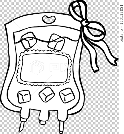 Blood Bag Ice Cubes with Ribbon Bow Outline Black and white hand drawn 133132851