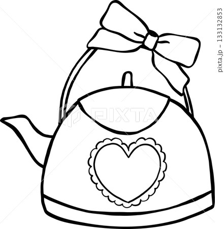 Teapot Kittle with Bow Outline Black and white hand drawn Teapot Kittle with Bow Outline Black and white hand drawn 133132853