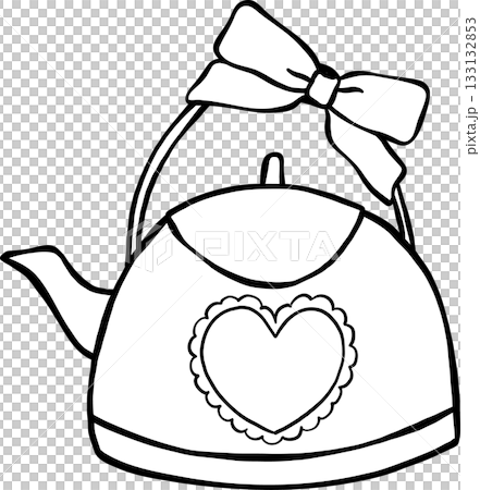 Teapot Kittle with Bow Outline Black and white hand drawn Teapot Kittle with Bow Outline Black and white hand drawn 133132853