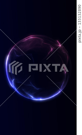 Neon blue-purple flowing orb with soft glowing edges and subtle liquid-like motion texture on a dark background. Smooth futuristic abstract style with elegant gradient highlights. 133132890
