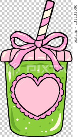 Girly Coquette Matcha Ice Takeaway cup and straw with Pink Ribbon Bow Cartoon Hand Drawn Girly Coquette Matcha Ice Takeaway cup and straw with Pink Ribbon Bow Cartoon Hand Drawn 133133000
