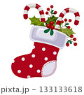 christmas sock candy cane decoration flat style 133133618