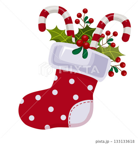 christmas sock candy cane decoration flat style christmas sock candy cane decoration flat style 133133618