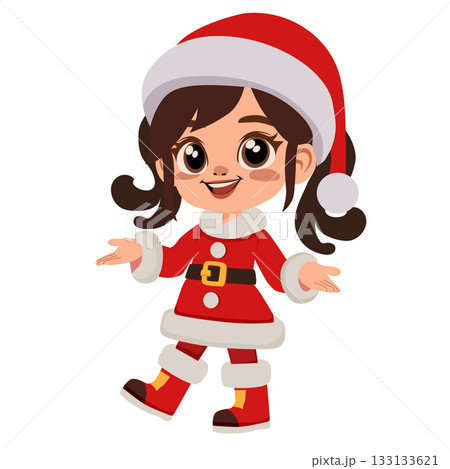santa girl cartoon character flat style 133133621