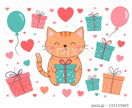 可愛い子猫のハッピーイラスト 可愛い子猫のハッピーイラスト 133133903