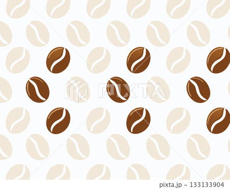 A simple repeating pattern of stylized coffee beans in light and dark browns offering a warm A simple repeating pattern of stylized coffee beans in light and dark browns offering a warm 133133904