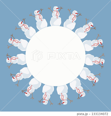 A blue background with a white circle in the center. The circle is filled with snowmen. A blue background with a white circle in the center. The circle is filled with snowmen. 133134072