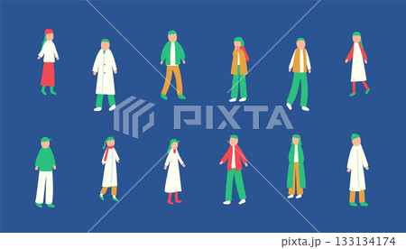 冬を過ごす人々のイラストセット 133134174