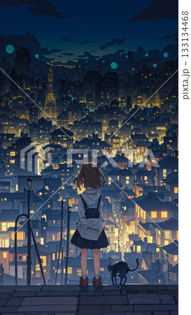 夜景を眺める女の子 A girl gazing at the night view 夜景を眺める女の子 A girl gazing at the night view 133134468