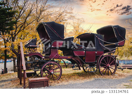 古き良き時代の香りが漂う空間に佇む大きな馬車 133134761