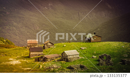Norwegian mountains summer farm 133135377