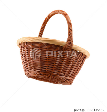 Woven Basket With a Sturdy Handle in a Natural Design Suitable for Shopping or Decoration 133135437