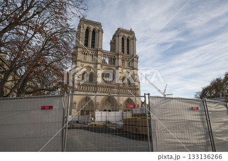 Work in progress at Notre-Dame Cathedral in Paris during restoration efforts 133136266