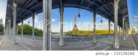 Views of eiffel tower from bir-hakem bridge in paris on a sunny day 133136268