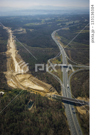 Construction of high-speed train line in France with adjacent highway Construction of high-speed train line in France with adjacent highway 133136384
