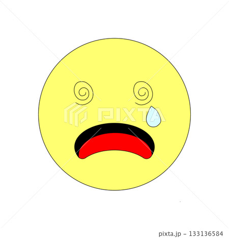 ぐるぐる目で泣き崩れる困惑の表情	 133136584