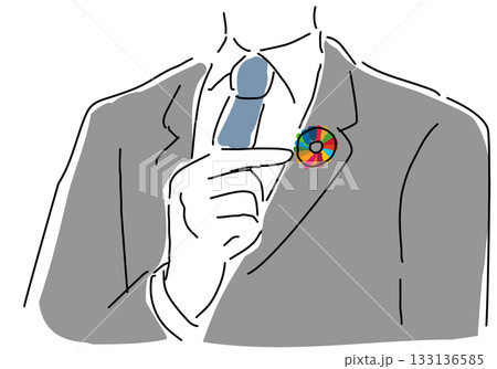 SDGsバッジを指差すビジネスマン 133136585