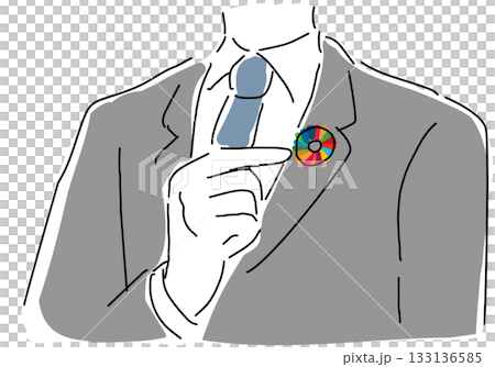 SDGsバッジを指差すビジネスマン 133136585