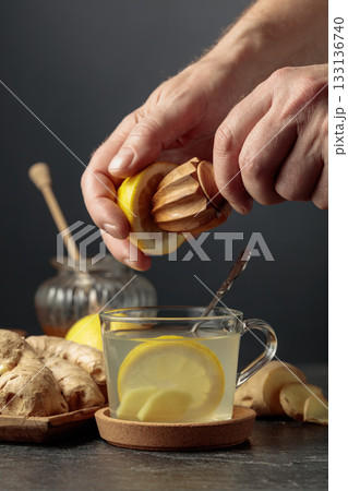 Ginger tea with lemon and honey. Ginger tea with lemon and honey. 133136740